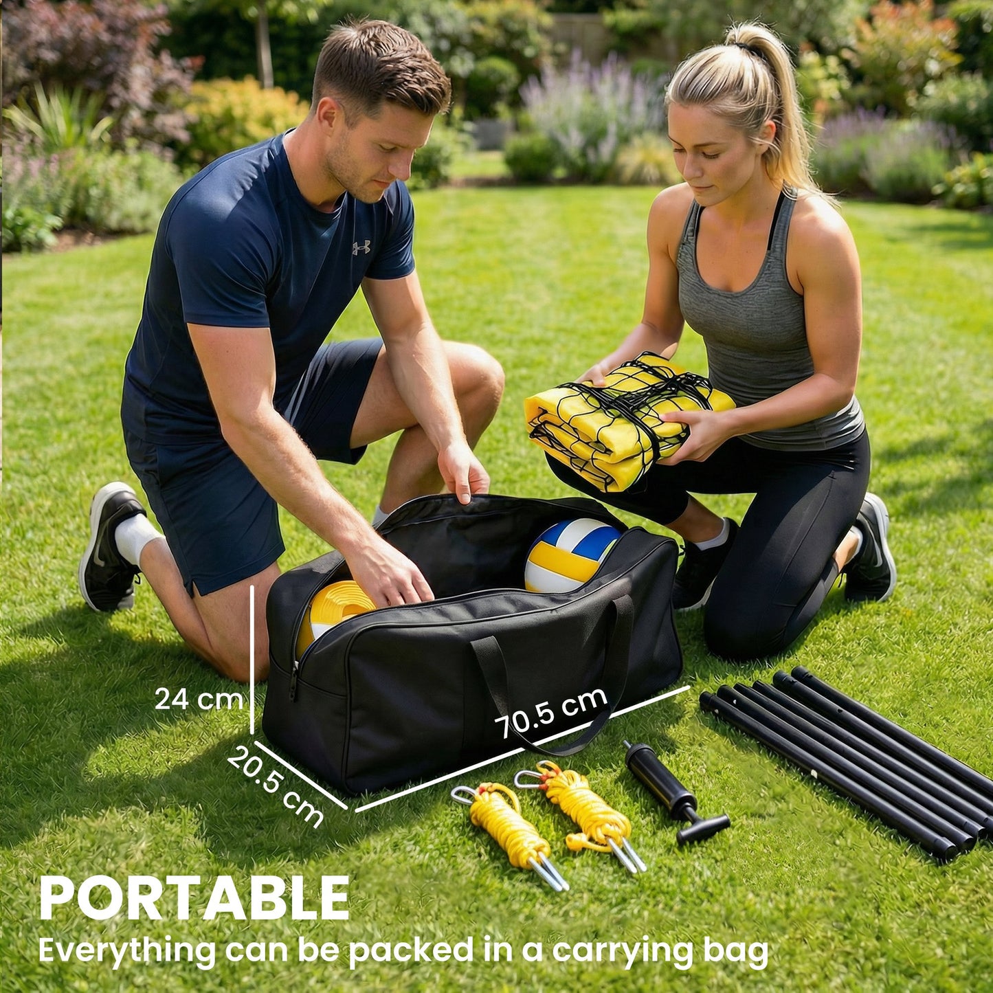 Portable Volleyball Net Set with Adjustable Height Steel Poles