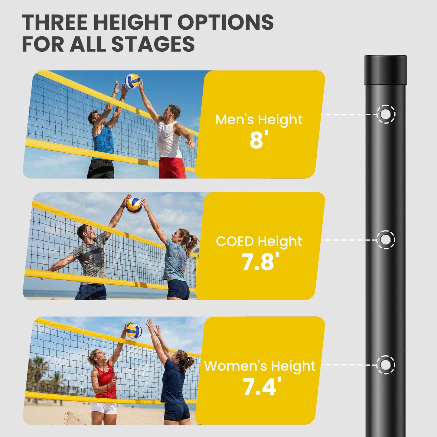 Portable Volleyball Net Set with Adjustable Height Steel Poles