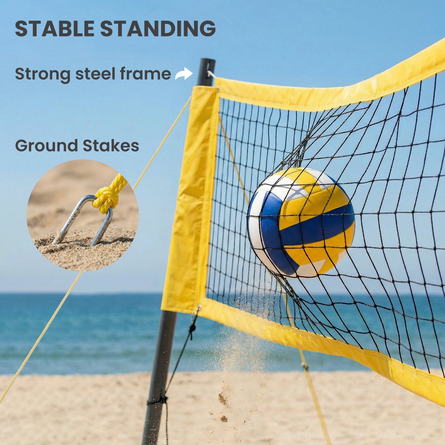 Portable Volleyball Net Set with Adjustable Height Steel Poles