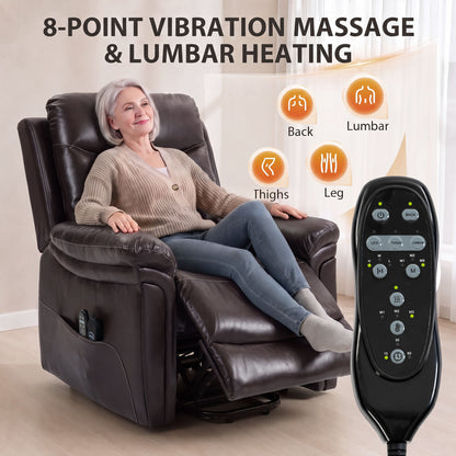 Faux Leather Electric Riser Recliner with 8-Point Massage and Heat - Brown
