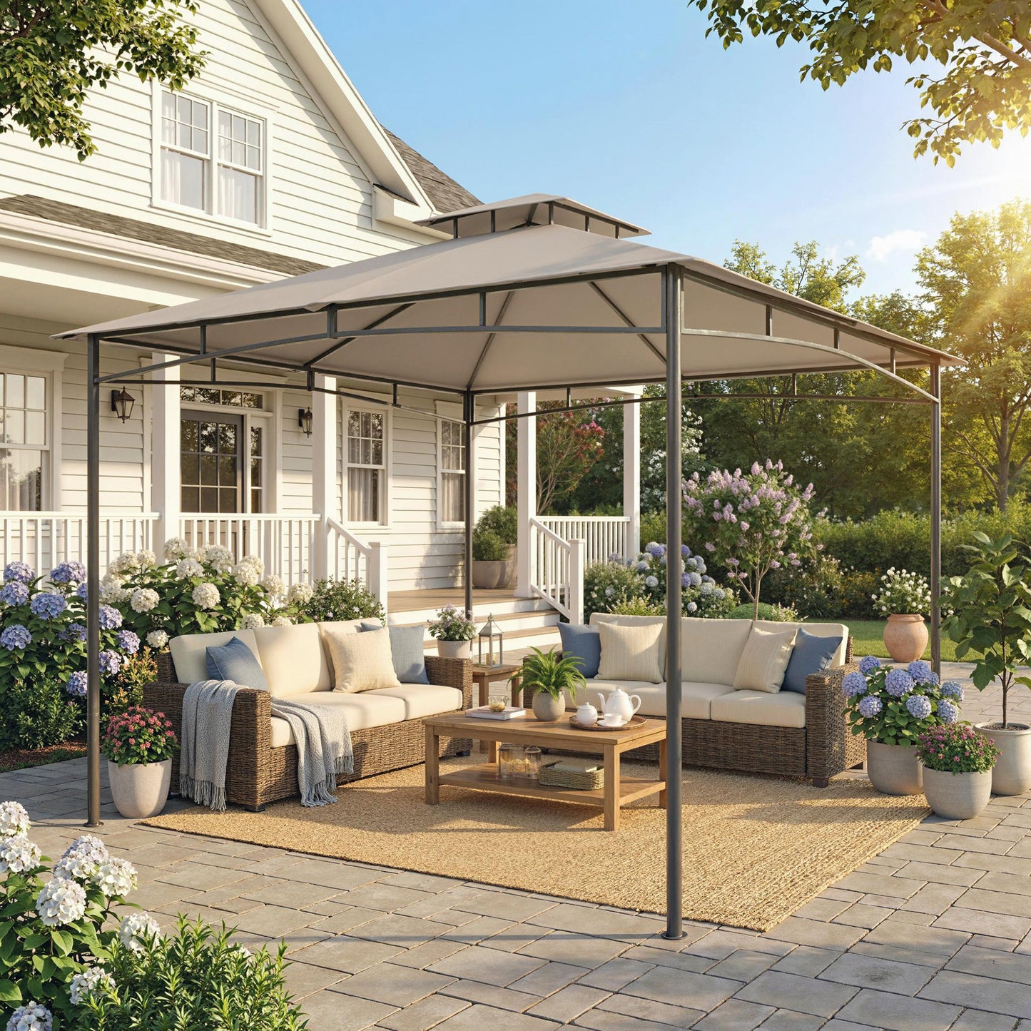 Outsunny 3 x 3 m Gazebo, Outdoor Gazebo Canopy with 2-Tier Roof, Khaki