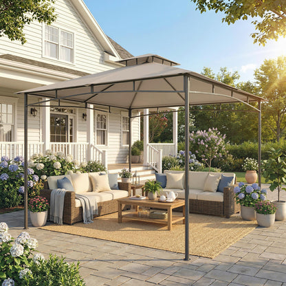 Outsunny 3 x 3 m Gazebo, Outdoor Gazebo Canopy with 2-Tier Roof, Khaki