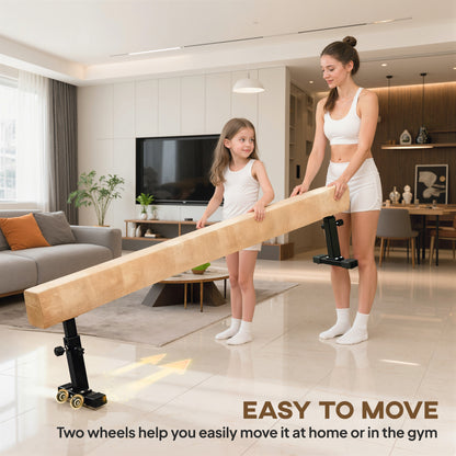 Adjustable Balance Beam Gymnastics Beam with Wheels for 6+ Years