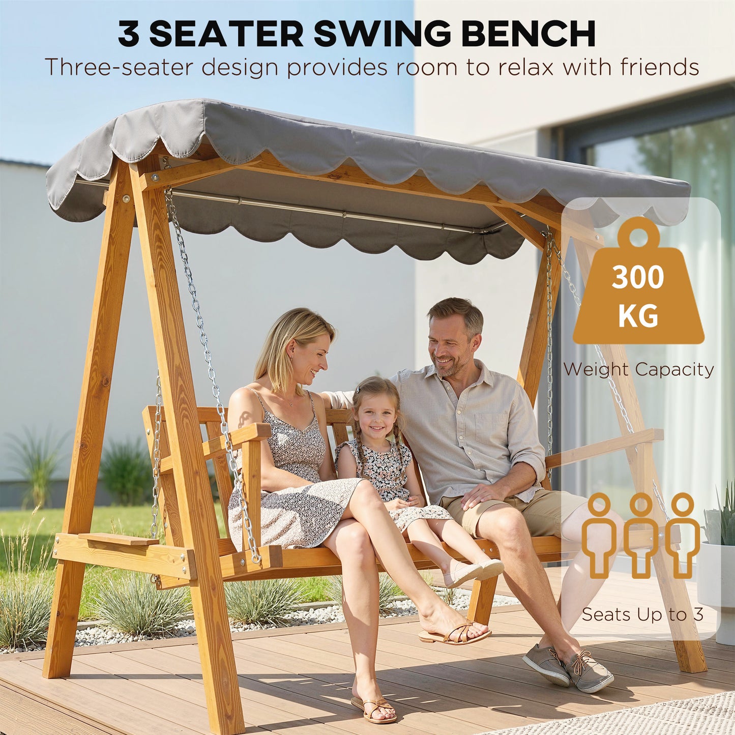 3 Seater Garden Swing Seat with Canopy, Outdoor Hammock Bench