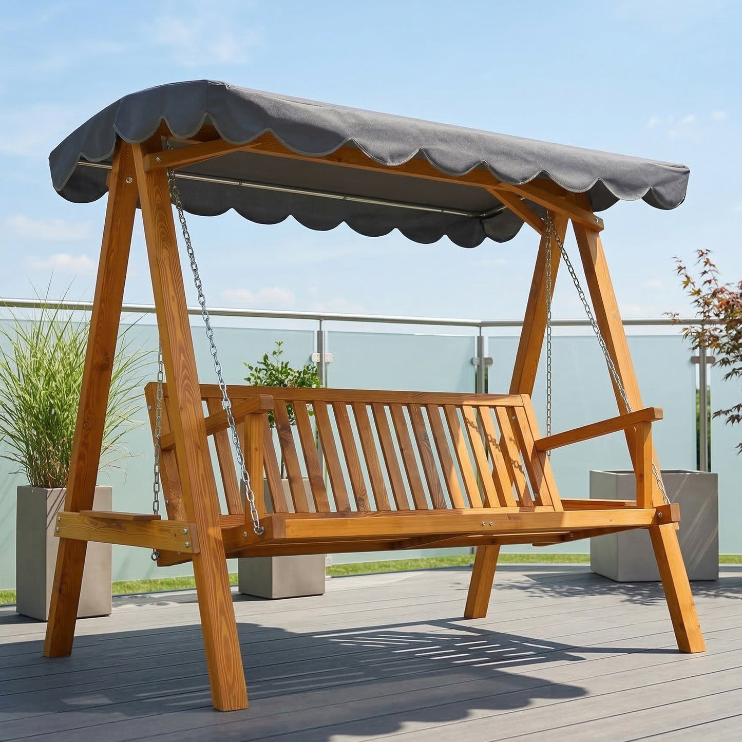 3 Seater Garden Swing Seat with Canopy, Outdoor Hammock Bench