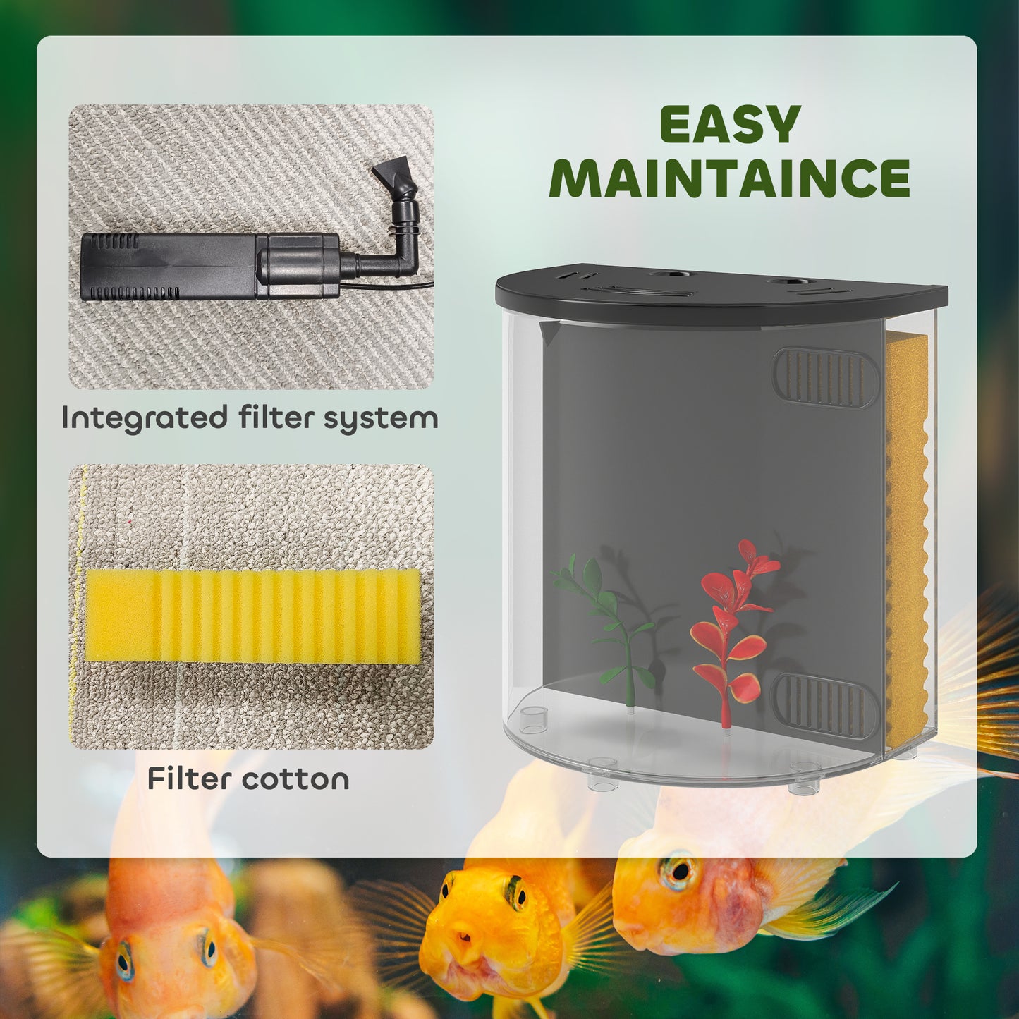 Fish Tank, 3L Nano Aquarium Starter Kit with Filter System, LED Light