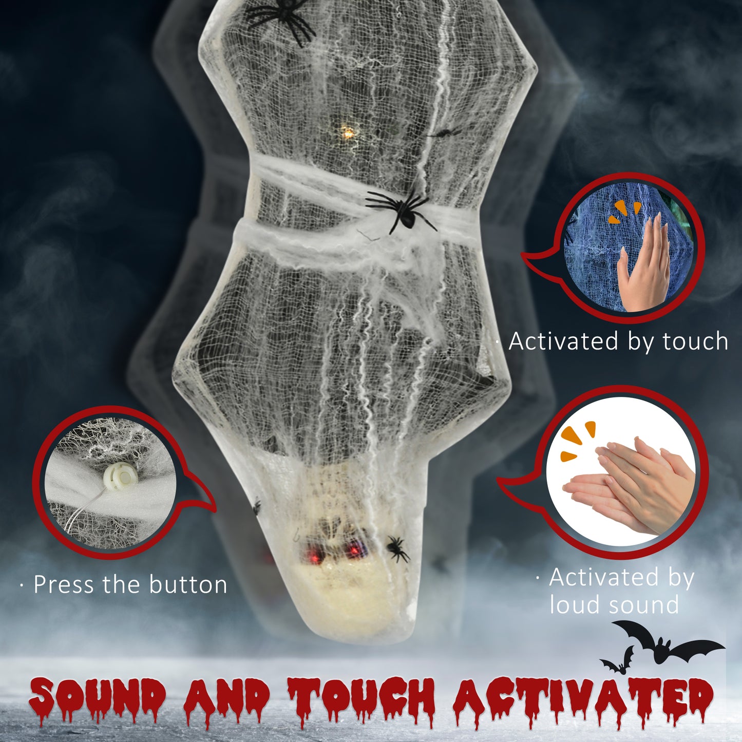 5.5ft Animated Halloween Decoration Hanging Mummy with Spider Web