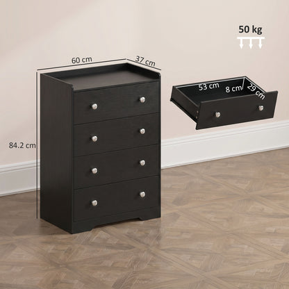 4 Drawer Chest of Drawers, Storage Cabinet, Black Wood Effect
