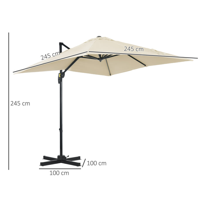 2.5 x 2.5m Patio Offset Parasol Umbrella Cantilever Hanging Aluminium Sun Shade Canopy Shelter 360¬∞ Rotation w/Crank Handle, Cream White