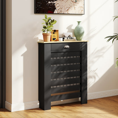 Radiator Cover with Drawer, Horizontal Slat, 78cm, Black