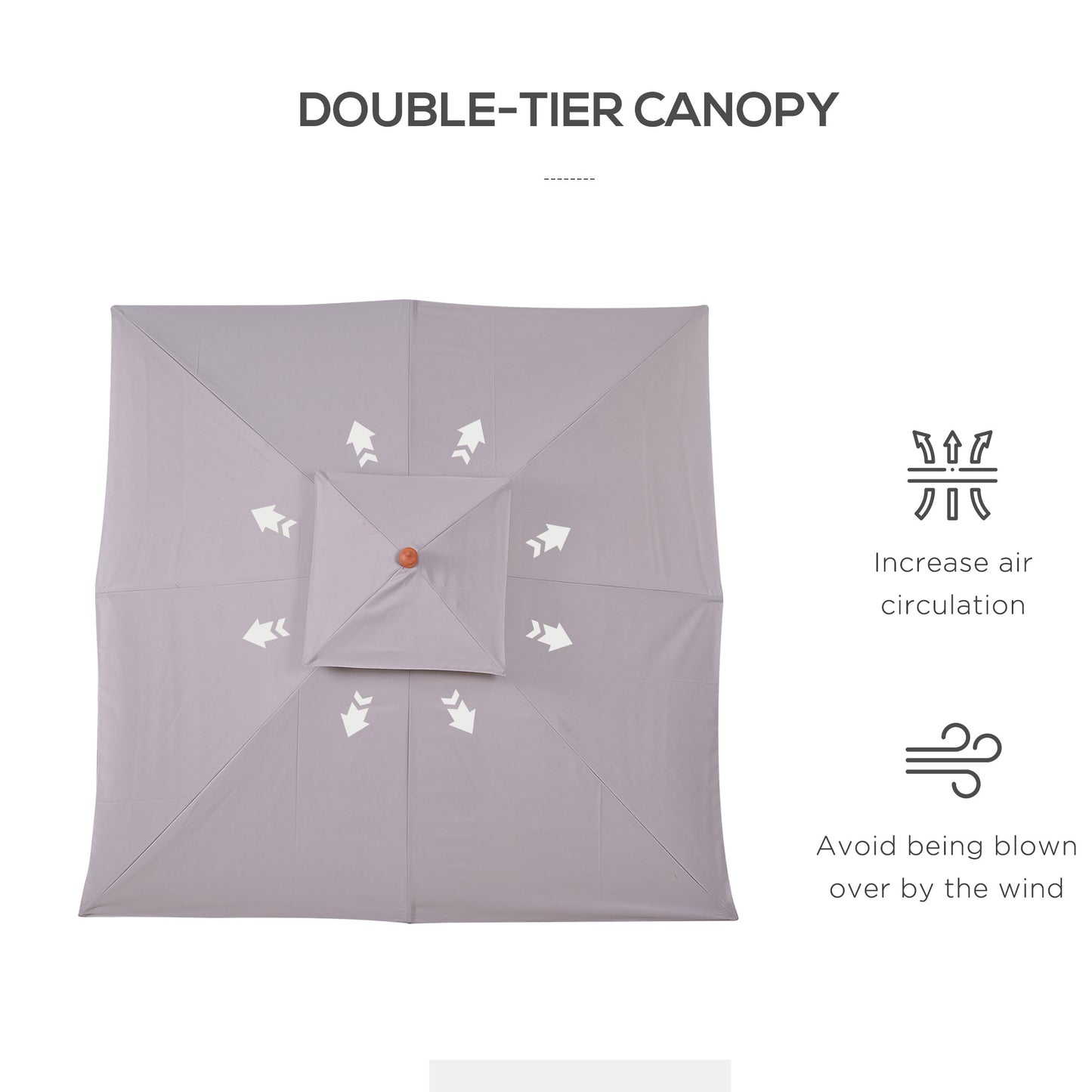 3(m) Wood Square Umbrella Garden Market Parasol Sunshade Grey