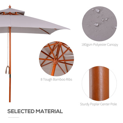 3(m) Wood Square Umbrella Garden Market Parasol Sunshade Grey