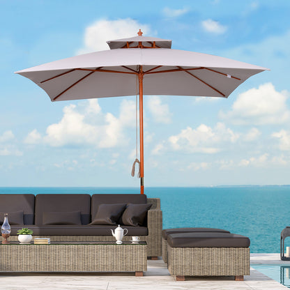 3(m) Wood Square Umbrella Garden Market Parasol Sunshade Grey