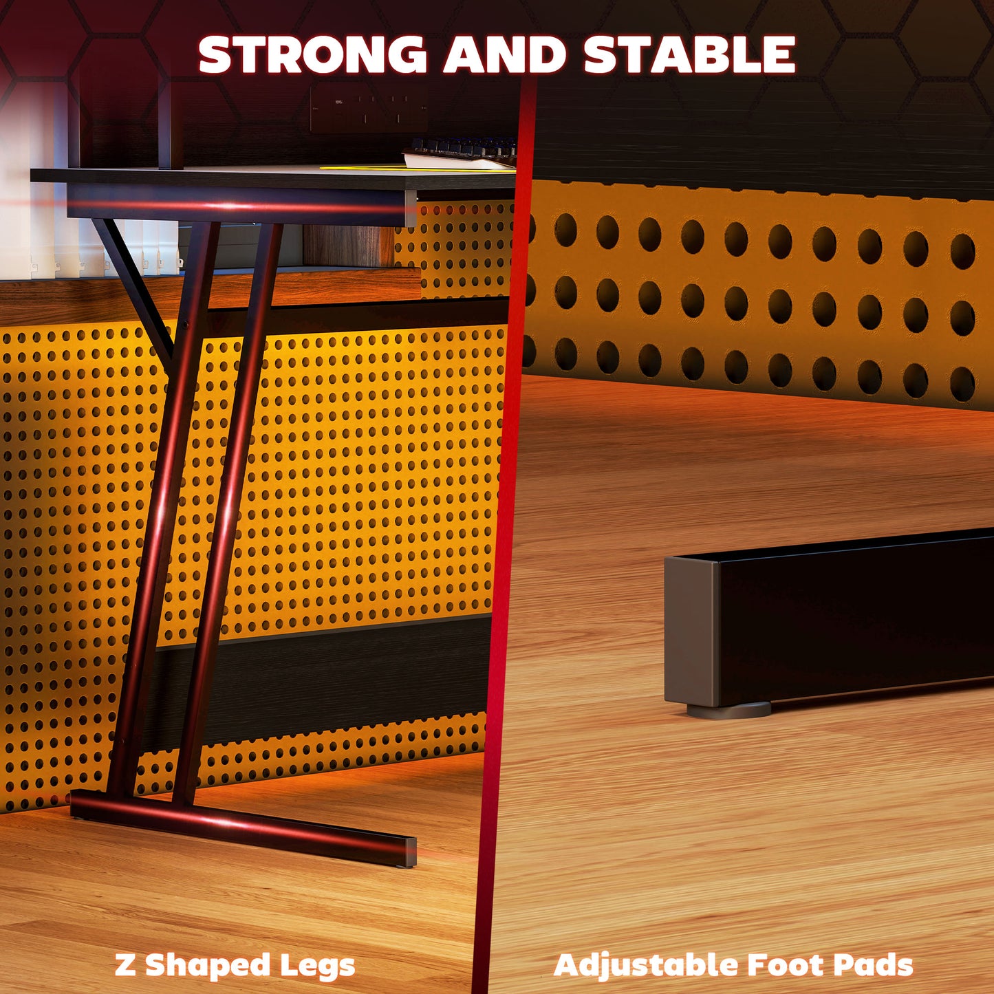 LED Gaming Desk with Power Outlets and Monitor Stand 100 x 60cm Black