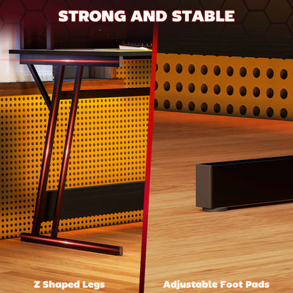 LED Gaming Desk with Power Outlets and Monitor Stand 100 x 60cm Black