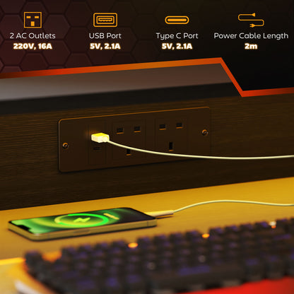 LED Gaming Desk with Power Outlets and Monitor Stand 100 x 60cm Black