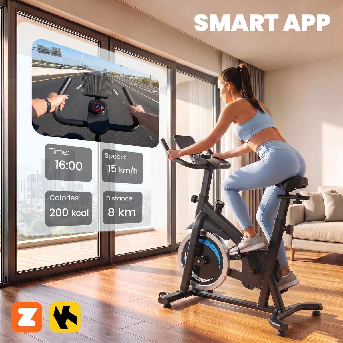 Magnetic Exercise Bike with 6kg Flywheel and Bluetooth App Connectivity - Black