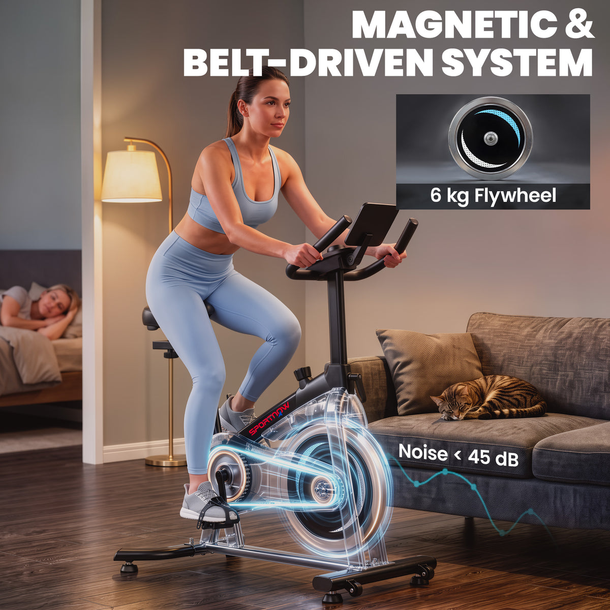 Magnetic Exercise Bike with 6kg Flywheel and Bluetooth App Connectivity - Black