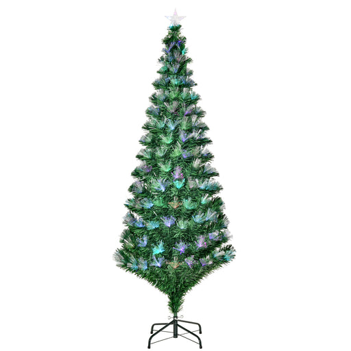 6ft Tall Artificial Tree Fiber Optic Colorful LED Pre-Lit Holiday Home Christmas Decoration with Flash Mode - Green