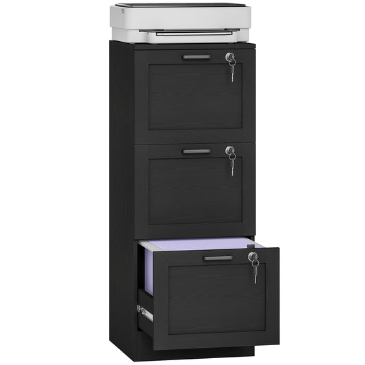 3-Drawer File Cabinet, Lockable Filing Cabinet for A4 Letter, Black