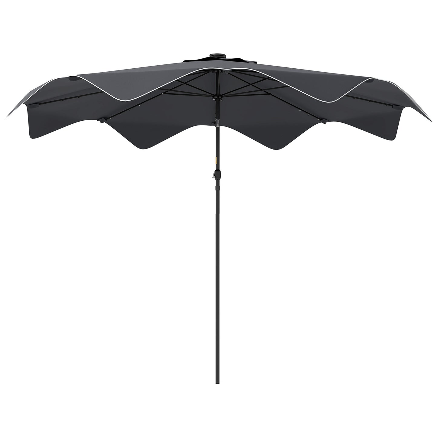 Solar Patio Umbrella with LED and Tilt, Outdoor Market Table Umbrella Parasol with Crank, 3 x 3 (m), Grey