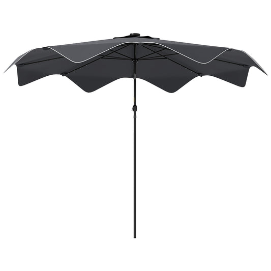Solar Patio Umbrella with LED and Tilt, Outdoor Market Table Umbrella Parasol with Crank, 3 x 3 (m), Grey