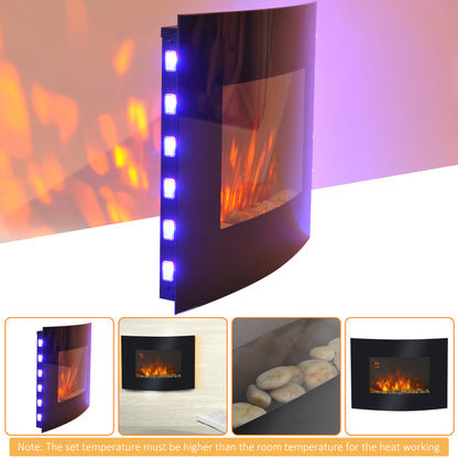 Led Curved Glass Electric Wall Mounted Fire Place Fireplace Heater