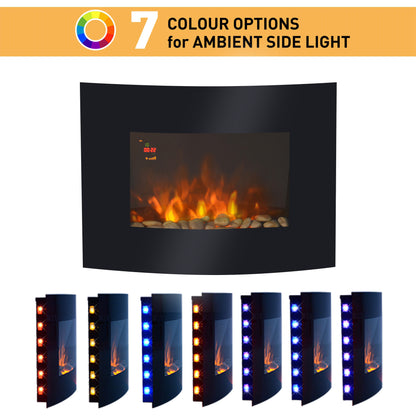 Led Curved Glass Electric Wall Mounted Fire Place Fireplace Heater