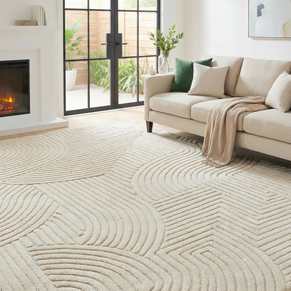 Modern Geometric Rug, Thick & Plush, Non-Slip, 200 x 140 cm – Cream