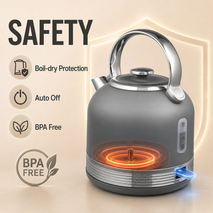 1.7L 3000W Fast Boil Electric Kettle and 4 Slice Toaster Set, Grey