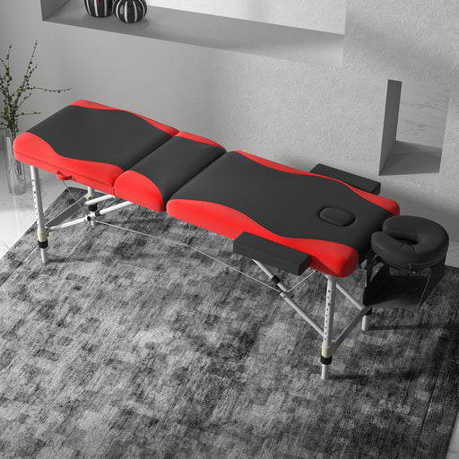 Foldable Massage Table Professional Salon SPA Facial Couch Bed Black and Red