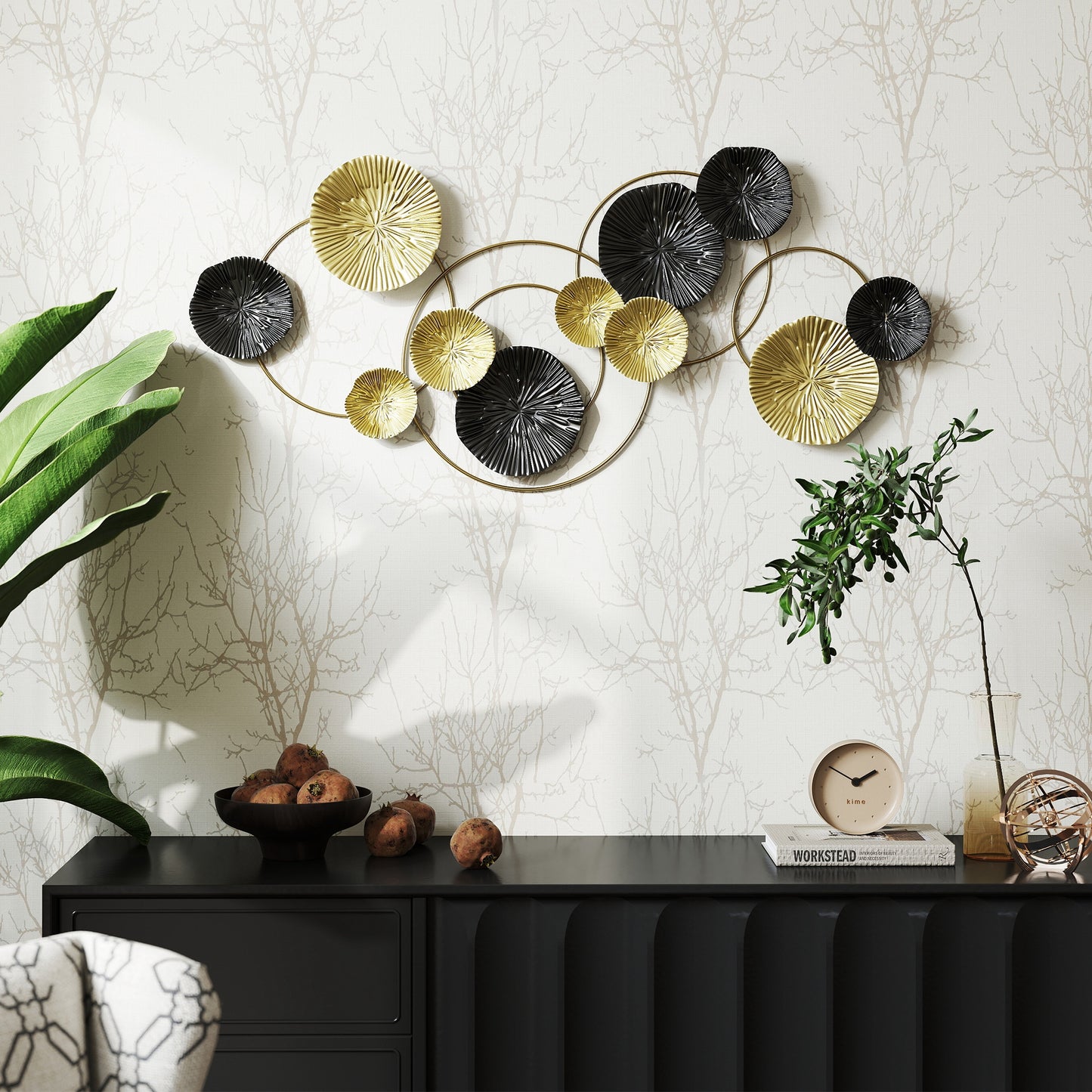 Hanging Wall Sculpture with Modern Lotus-Leaf Design, Metal Wall Art