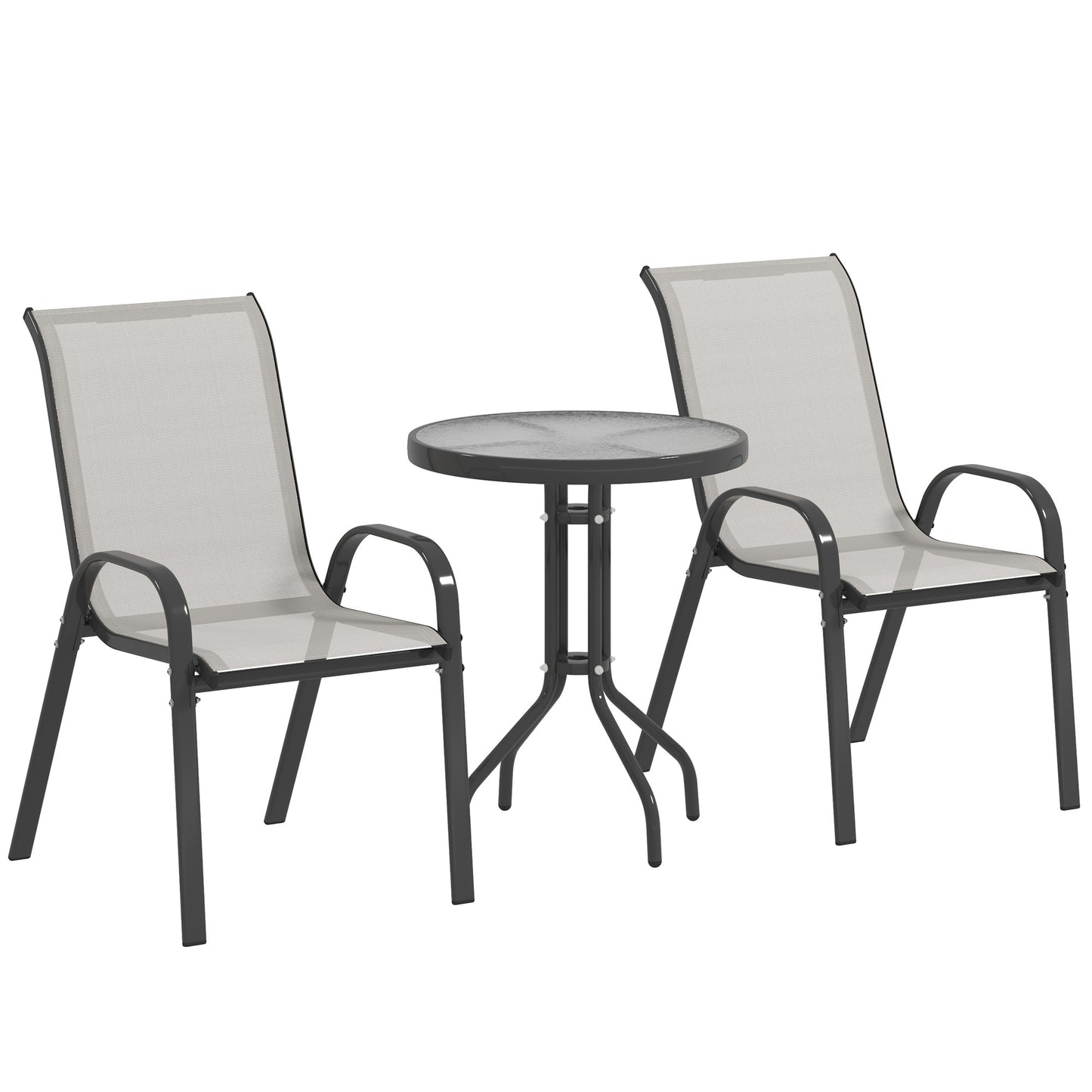 Garden Bistro Set, Small Garden Set w/ Stackable Chairs, Light Grey