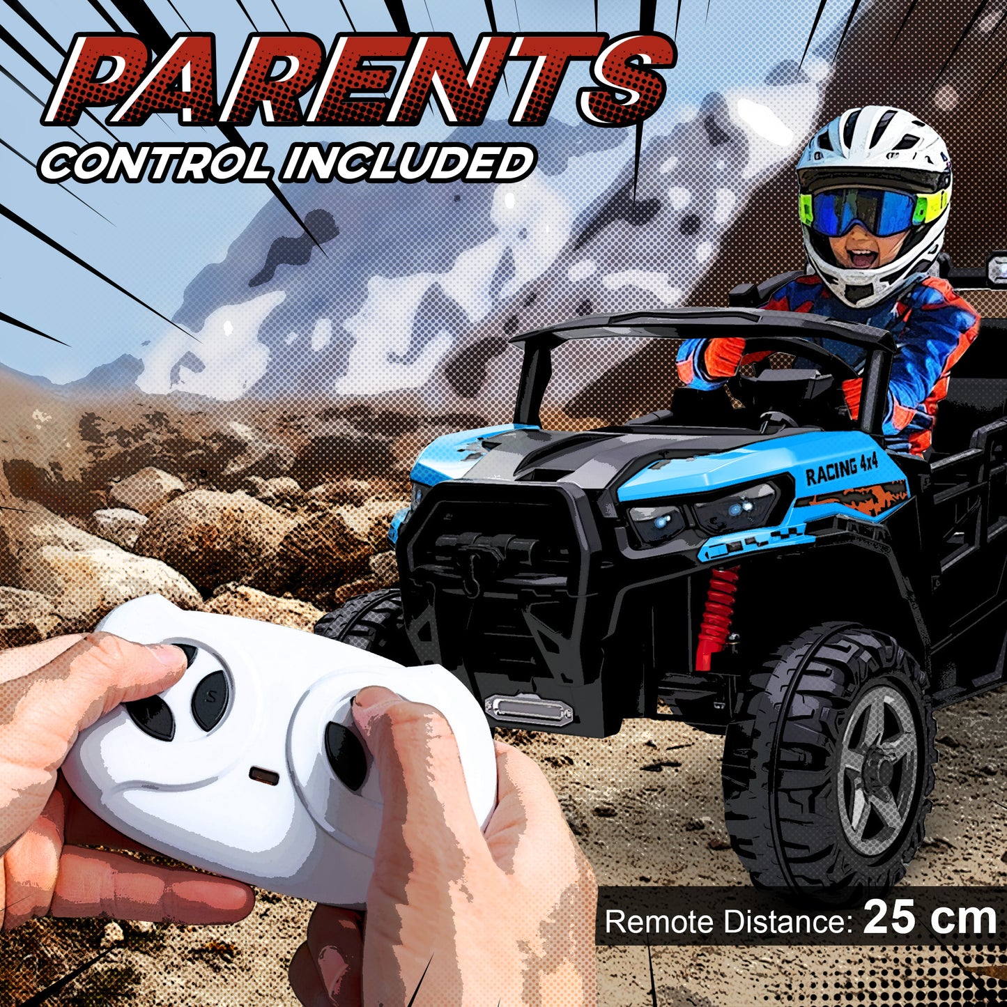 24V Electric Ride on Car, 2-Seater Kids Electric Truck, Blue