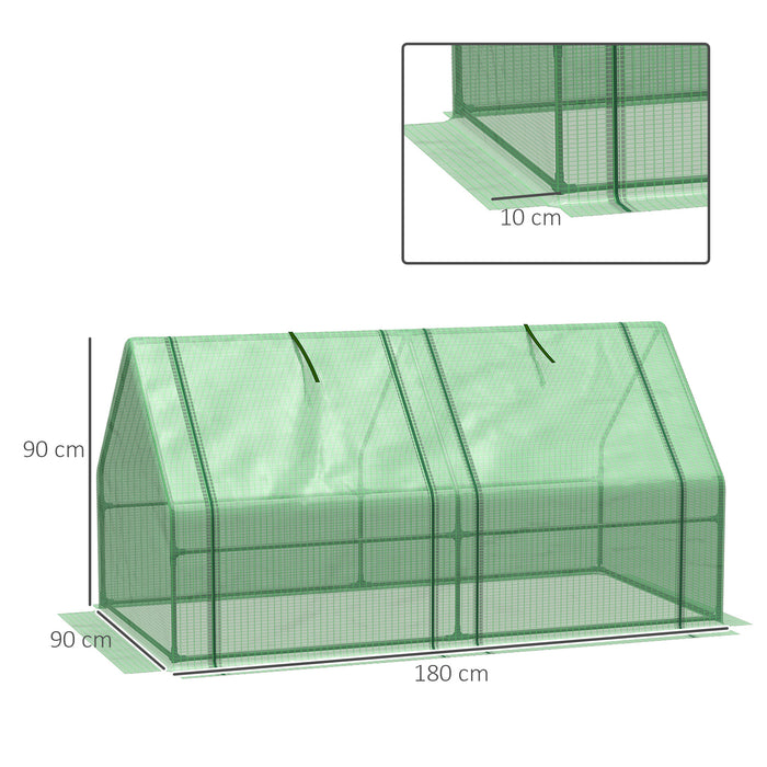 Mini Small Greenhouse with Steel Frame & PE Cover & Zippered Window Poly tunnel Steeple for Plants Vegetables, 180 x 90 x 90 cm