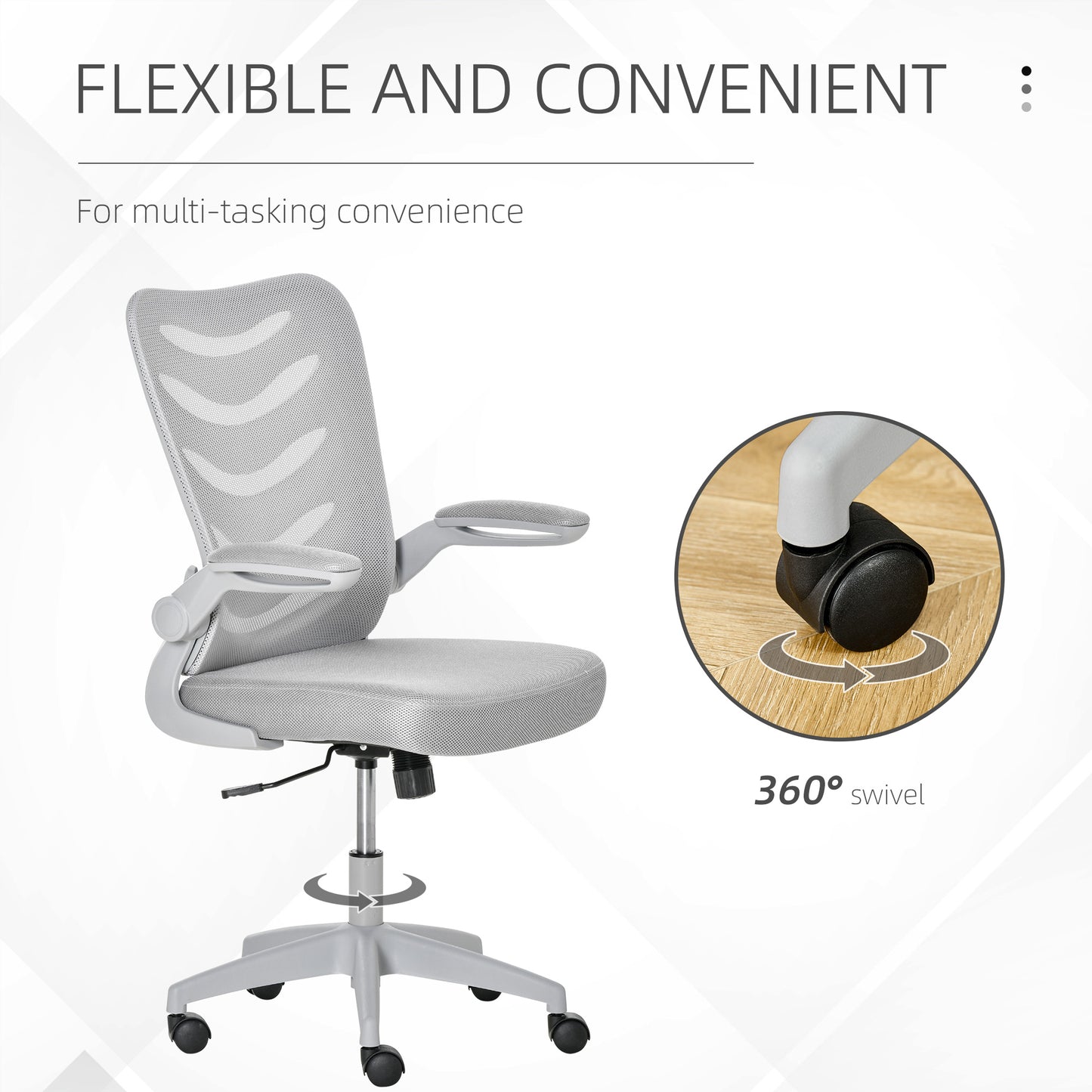 Mesh Office Chair for Home Swivel Task Desk Chair with Lumbar Back Support, Flip-Up Arm, Adjustable Height, Grey