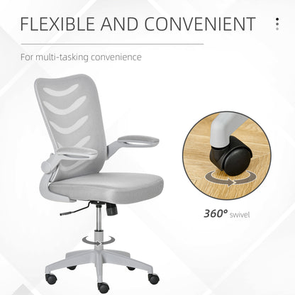 Mesh Office Chair for Home Swivel Task Desk Chair with Lumbar Back Support, Flip-Up Arm, Adjustable Height, Grey