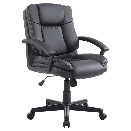 Swivel Executive Office Chair Mid Back Faux Leather Computer Desk Chair for Home with Double-Tier Padding, Arm, Wheels, Black