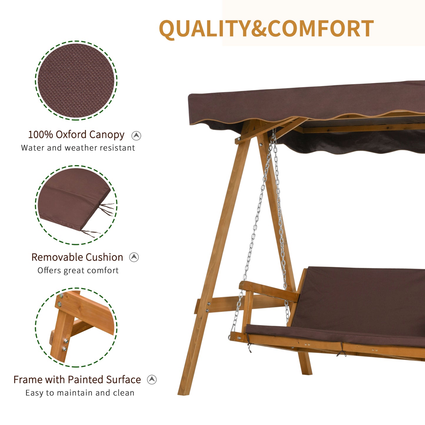 3 Seater Outdoor Garden Swing Chair W/ Canopy Removable Cushion Patio