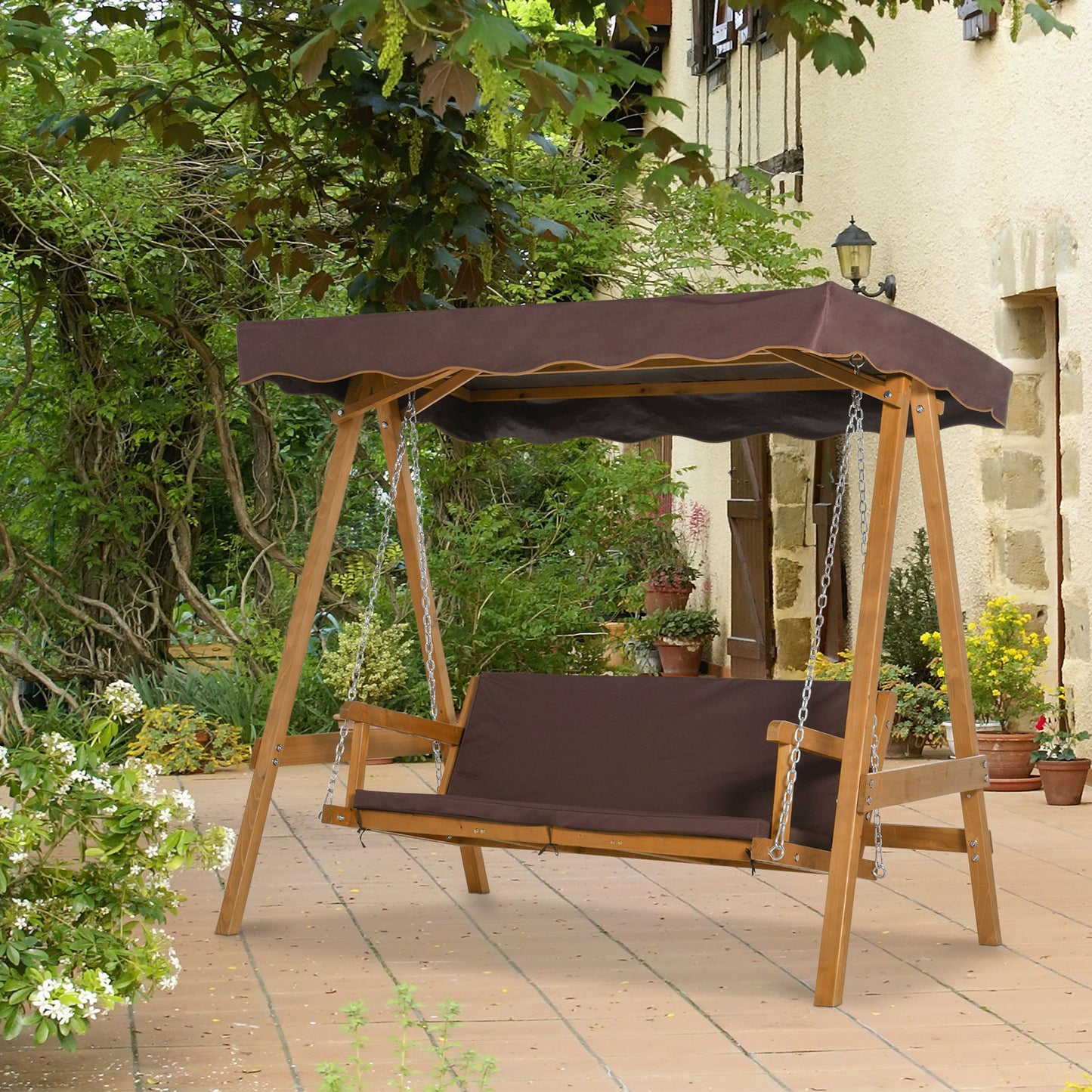 3 Seater Outdoor Garden Swing Chair W/ Canopy Removable Cushion Patio