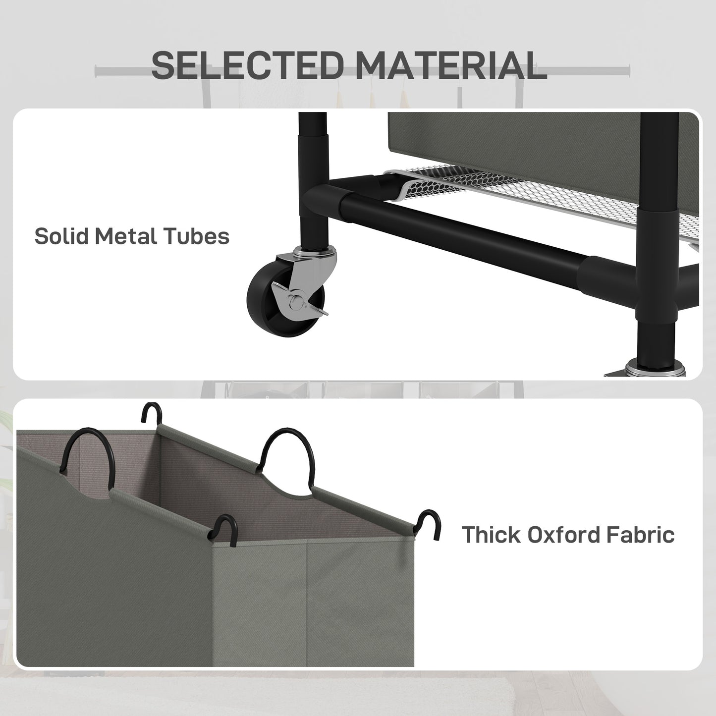 126L Laundry Sorter, Laundry Basket with 3-Bag Organiser, Dark Grey