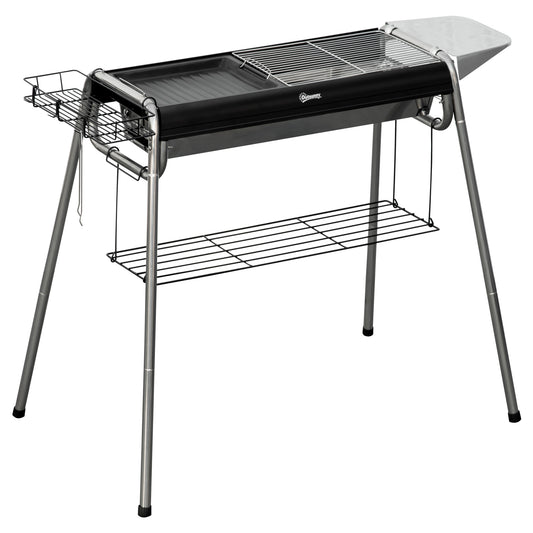 Charcoal BBQ Grill with Griddle Plate, Black