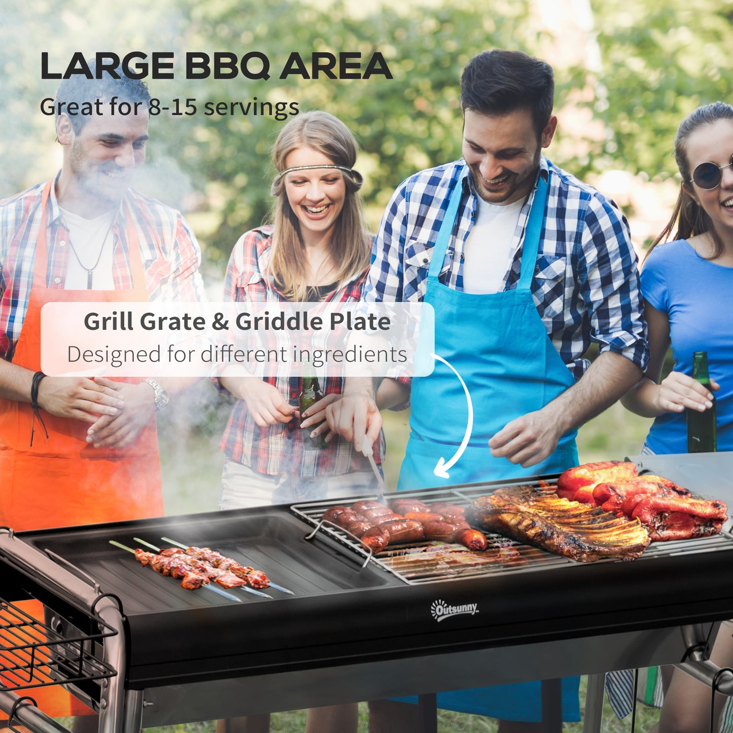 Charcoal BBQ Grill with Griddle Plate, Black