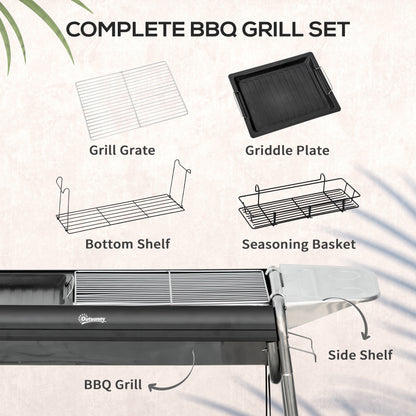 Charcoal BBQ Grill with Griddle Plate, Black