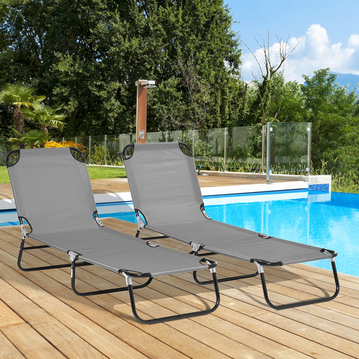 Folding Sun Loungers Set of 2 with Adjustable Backrest, Dark Grey