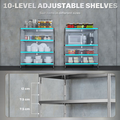 4-Tier Stainless Steel Bakers Rack, Microwave Stand for Small Spaces