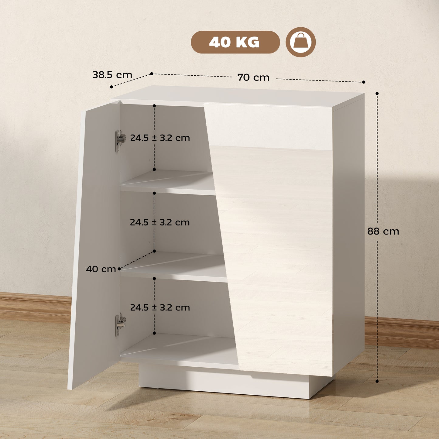 High Gloss Storage Cabinet for Bedroom Living Room Dining Room White