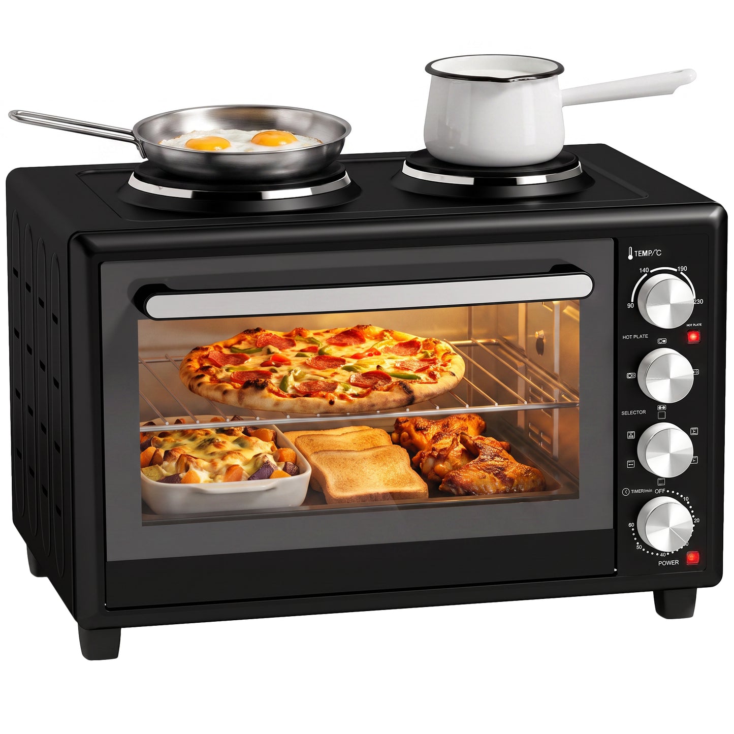 46L Mini Oven with Dual Hot Plates, Electric Countertop Cooker