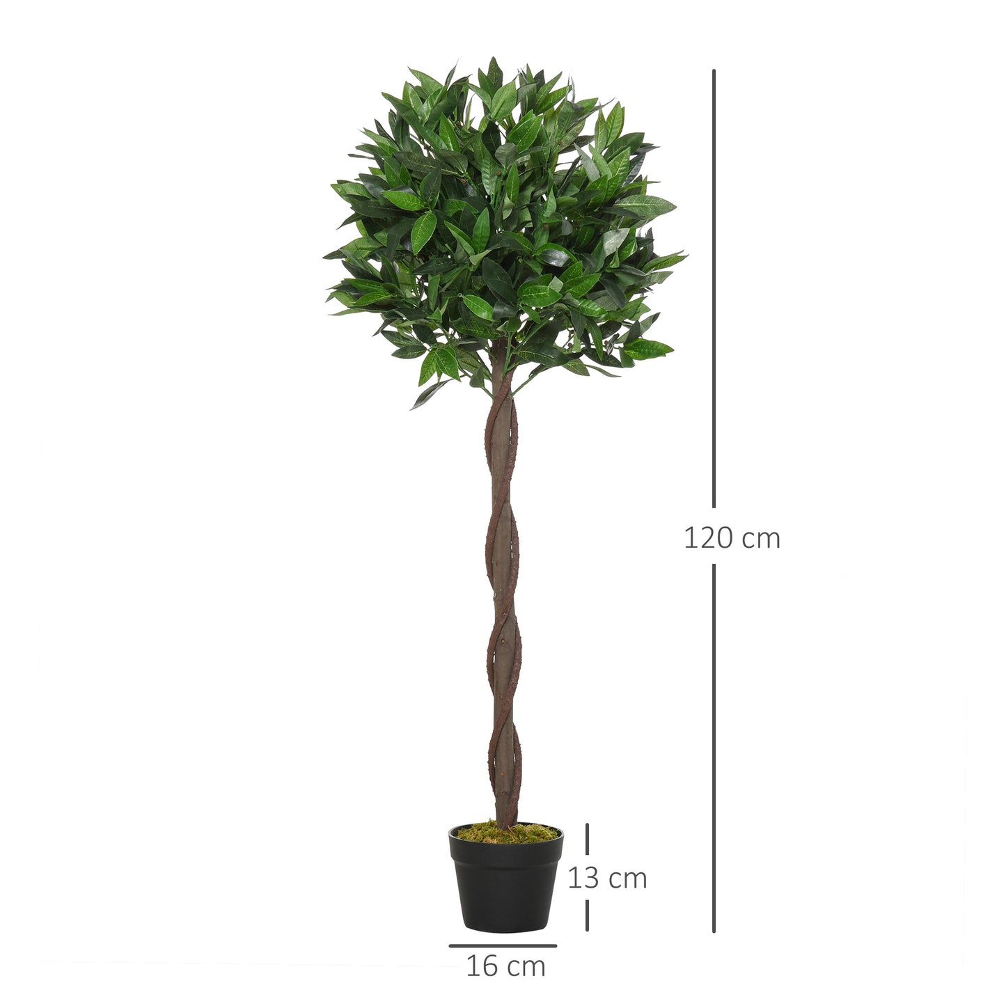 Set of 2 Artificial Topiary Bay Laurel Ball Trees Decorative Plant with Nursery Pot for Indoor Outdoor Decor, 120cm