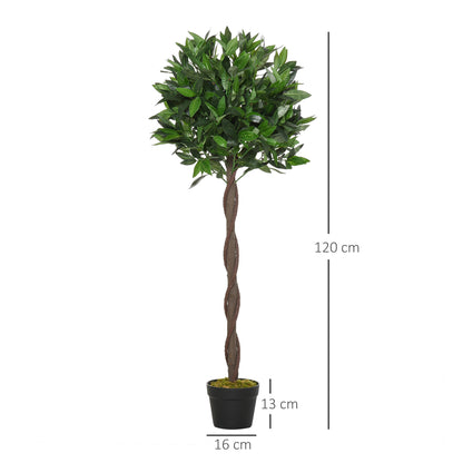 Set of 2 Artificial Topiary Bay Laurel Ball Trees Decorative Plant with Nursery Pot for Indoor Outdoor Decor, 120cm